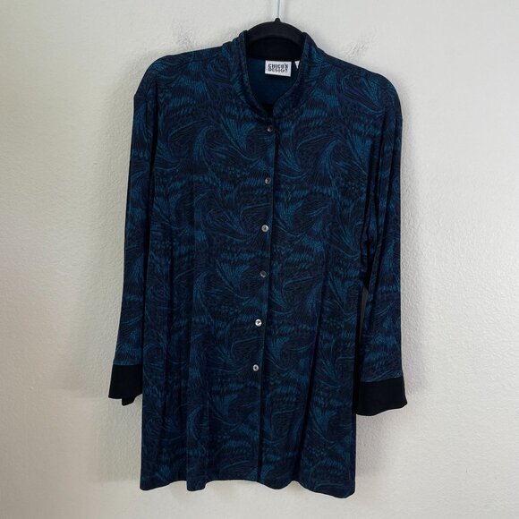 Chicos Design Womens XL Button Up Top Slinky Stretch Knit Acetate Long Sleeve - Picture 6 of 11